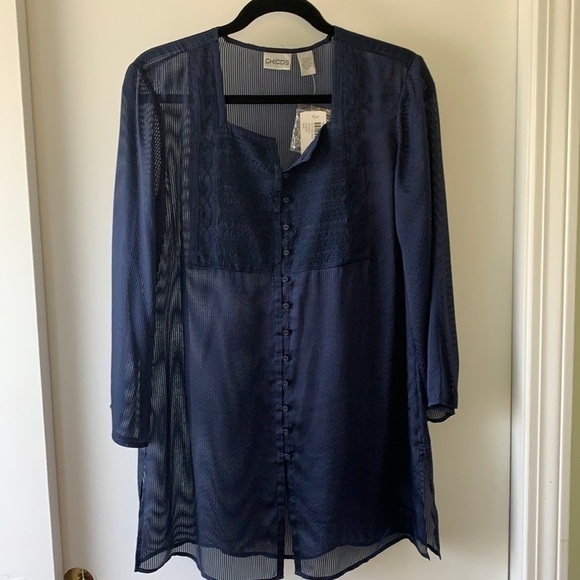 Chico’s Silk Navy Blue Tunic M - Picture 1 of 7